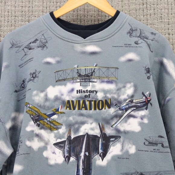 Vintage Art Unlimited Sweatshirt Mens XL History Of Aviation All Over Print 90s - Picture 6 of 9